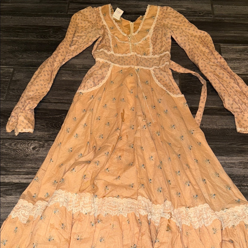 Gunne Sax Peach Floral Lace Dress vintage 70s size 5